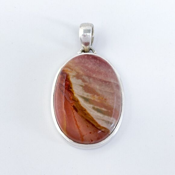 Vintage Sterling Silver 925 Jasper Oval Pendant - Picture 2 of 7